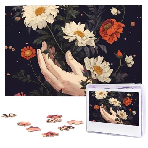 Holding Flowers Puzzles 1000 Pieces Wooden Jigsaw Puzzles Personalized Photo Puzzle for Adults Friends Picture Puzzle Gifts for Wedding Birthday Valentine's Day Home Decor von WSOIHFEC