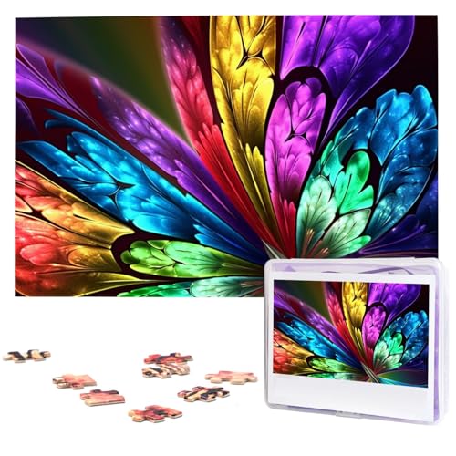 Regenbogen-Schmetterling-Puzzle, 1000 Teile, Holz-Puzzle, personalisiertes Fotopuzzle für Erwachsene, Freunde, Bilderpuzzle, Geschenke für Hochzeit, Geburtstag, Valentinstag, Heimdekoration von WSOIHFEC