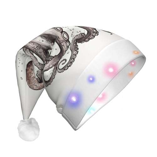 WSOIHFEC Octopus Weihnachtsmütze Leuchtende Weihnachtsmütze Plüsch Xmas Holiday Hat mit LED Lichtern für Erwachsene Weihnachten Party Supplies von WSOIHFEC