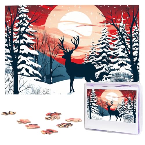 Weihnachtliche Winterlandschaft Hirsch Puzzles 1000 Teile Holzpuzzle Personalisiertes Fotopuzzle für Erwachsene Freunde Bilderpuzzle Geschenke für Hochzeit Geburtstag Valentinstag Heimdekoration von WSOIHFEC