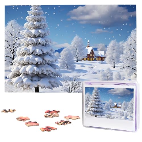 Weihnachtsbaum- und Schnee-Puzzles, 1000 Teile, Holzpuzzle, personalisiertes Fotopuzzle für Erwachsene, Freunde, Bilderpuzzle, Geschenke für Hochzeit, Geburtstag, Valentinstag, Heimdekoration von WSOIHFEC