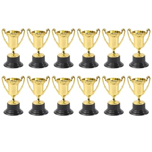 12 stücke Trophäe Trophäen Kinder Mini Award Kunststoff Auszeichnungen Fußball Gold for Belohnung Andparty Welt Goldene Wettbewerb Champion Für Kinder von WSQHAO