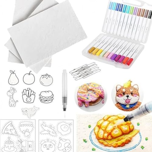 WSXKA Magisches Schaum-Textur-Malen, Magisches Schaum-Textur-Malset, 12 Farben Pinselspitze Acrylfarbenmarker, Magisches 3D-Effekt-Textur-Malset(Rectangle) von WSXKA