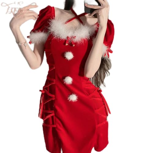 WSZJLN Bühnenkostüme, sexy Weihnachtskostüme, süße Mädchen-Neujahrskostüme, Rot, Einheitsgröße von WSZJLN