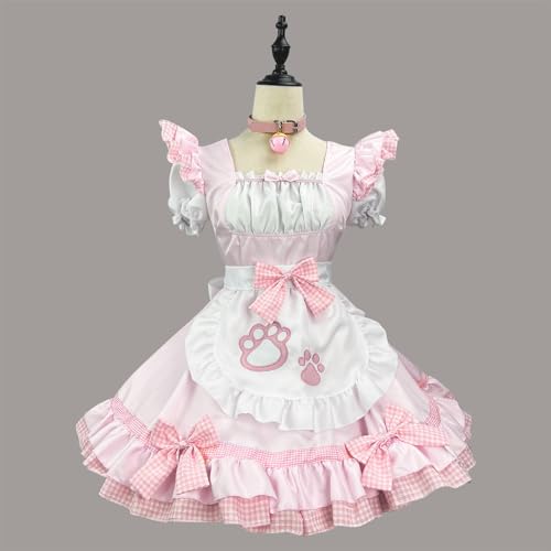 WSZJLN Katzenmädchen-Dienstmädchen-Kostüm, COSPLAY, Übergröße, Damenkostüm, japanisches süßes Dienstmädchen, schwarz-weiß, klassisches Dienstmädchen – hellrosa Anzug + Kragen – XXL von WSZJLN