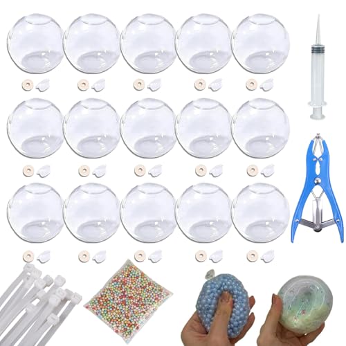 15 Teiliges Stressball-Bastelset, Stressball-Haut, DIY Vakuum-Quetschbälle mit Deckel und Luftpumpe und Expander-Werkzeug für Sinneswahrnehmung und Stressabbau (4cm,Transparent) von WTKYLMP