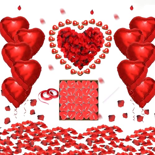 WTZWYFWJ Romantische Kerzen Teelichter und Rosenblätter, Valentinstag Dekoration Set, 50 Herzförmige Teelichter, 10 Rote Herzförmige Folienballons, 1000 Rosenblüten für Hochzeit Tischdeko Geburtstag WTZWYFWJ Romantische Kerzen Teelichter und Rosenblätter, Valentinstag Dekoration Set, 50 Herzförmige Teelichter, 10 Rote Herzförmige Folienballons, 1000 Rosenblüten für Hochzeit Tischdeko Geburtstag von WTZWYFWJ