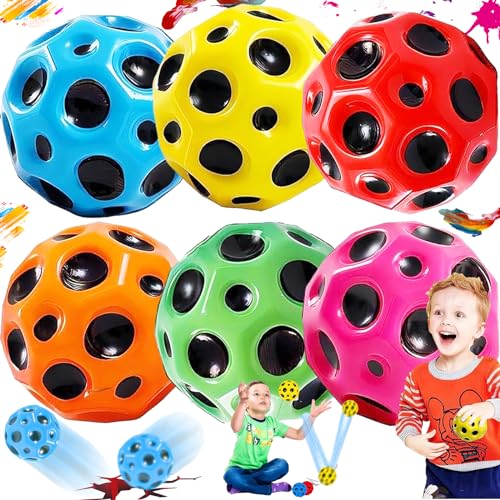 WTpin 6 Stück Sprünge Gummiball, Sprünge Space Ball, Hohe Springender Gummiball, Mini Bouncing Ball, Jump Moon Ball, Moon Ball, Partygeschenke für Kinder (Rot, Orange, Gelb, Grün, Rosa und Blau) von WTpin