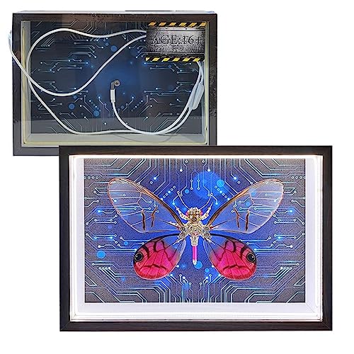 WUBA 3D Metall Schmetterling Puzzle Modell mit wiederaufladbarem Rahmen, Schmetterling Metall Modell Kits mit Lichtern, Mechanische Schmetterling Montage Modell Kit, Sammlung Ornament für Erwachsene von WUBA