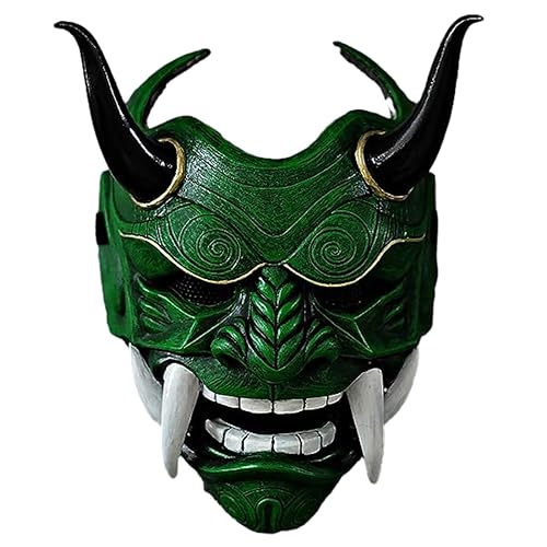 WUBA Full Face Fangs Hannya Mask Japanese Style Painted Props Wearable Masks for Halloween Cosplay (Green) von WUBA