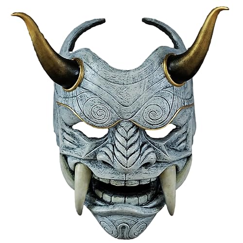 WUBA Full Face Fangs Hannya Mask Japanese Style Painted Props Wearable Masks for Halloween Cosplay (Grey) von WUBA