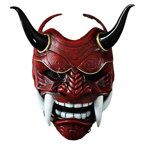WUBA Full Face Fangs Hannya Mask Japanese Style Painted Props Wearable Masks for Halloween Cosplay (Red) von WUBA