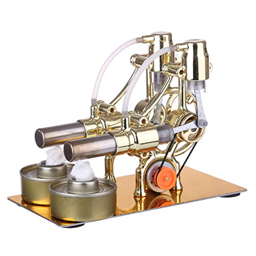 WUBA Goldenes L-Typ Stirlingmotor-Generatormodell, Zweizylinder-Motormodell mit LED-Diode und Glühbirne, wissenschaftliches Experiment-Lernspielzeug von WUBA