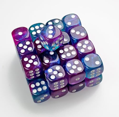 Würfelzeit 0403 - Würfel W6 12 mm Cosmoo Farbenspiel blau-Purpur (32 Augenwürfel in Klarsichtbox) von WÜRFELZEIT 35