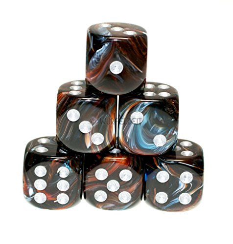 Würfelzeit 7376 - Würfel w6 16 mm, Cosmoo frakti-dunkel mit silberfarbenen Punkten (12 Würfel im Polybeutel) von WÜRFELZEIT 35