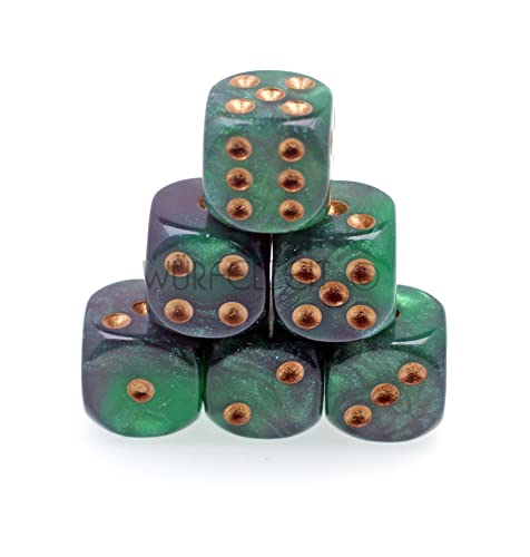 Würfelzeit 7484 - Würfelset W6 16 mm Cosmoo Emerald Shadow w/Gold (6 RPG-Würfel im Polybeutel) von WÜRFELZEIT 35
