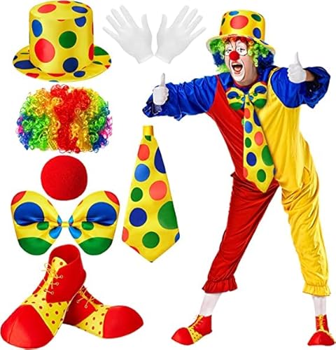 7-teiliges Clown-Kostüm-Set, Clown-Zubehör für Kinder und Erwachsene, Halloween, Clown-Partys, Zirkus, Karneval, Rollenspiel 7-teiliges Clown-Kostüm-Set, Clown-Zubehör für Kinder und Erwachsene, Halloween, Clown-Partys, Zirkus, Karneval, Rollenspiel von WUERKIYA