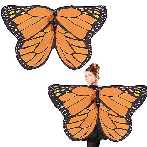 Kinder Schmetterlingsflügel Schal mit weichem, Schmetterling Kostüm Damen Schmetterling Umhang Flügel Fee Kostüm Kind Damen für Kostüm Halloween Fasching Cosplay Party Weihnachten 145 * 70 cm -Orange von WUERKIYA