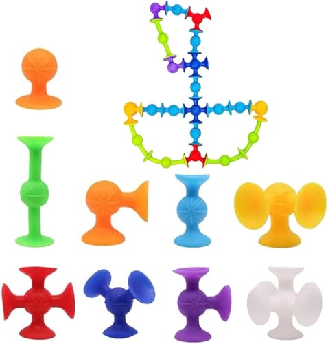 WUERKIYA Bauset Saugnapf Spielzeug Kinder 57 Stück TPR Material bunt kreativ wiederverwendbar für Bad Tür Fliesen Spiegel Kühlschrank Wand Beschäftigung Puzzle Lernspielzeug ab 14 Jahre von WUERKIYA