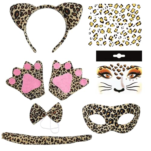 WUERKIYA Haarreif Leoparden Ohren, Leopardenohren-Stirnband-Set, Leopard Kostüm Set - Vollständiges Leoparden Verkleidungsset mit Haarreif, Handschuhen, Gesichtsmaske und vielem mehr! WUERKIYA Haarreif Leoparden Ohren, Leopardenohren-Stirnband-Set, Leopard Kostüm Set - Vollständiges Leoparden Verkleidungsset mit Haarreif, Handschuhen, Gesichtsmaske und vielem mehr! von WUERKIYA