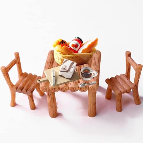 Wichtel Zubehör Miniatur Wichtel Zubehör 1/12 Feengarten Zubehör Miniatur Tisch Tisch Stuhl Kuchen Teeservice Geschirr Brotkorb von WUERKIYA