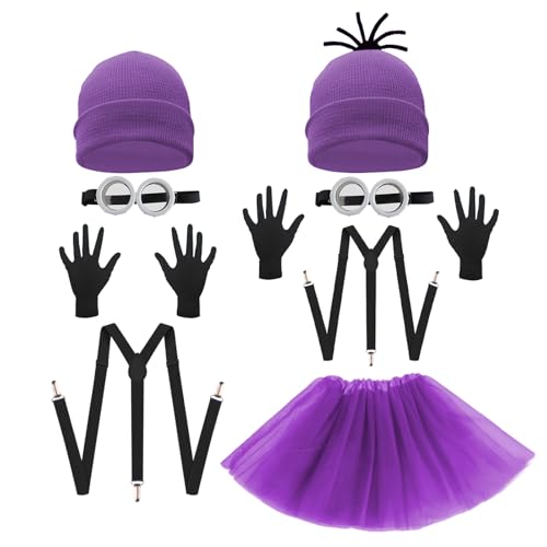WUEURU 9-teiliges Halloween-Kostüm-Zubehör für Erwachsene, lila, Kostümzubehör, Hut/Brille/Handschuhe/Hosenträger für Halloween WUEURU 9-teiliges Halloween-Kostüm-Zubehör für Erwachsene, lila, Kostümzubehör, Hut/Brille/Handschuhe/Hosenträger für Halloween von WUEURU