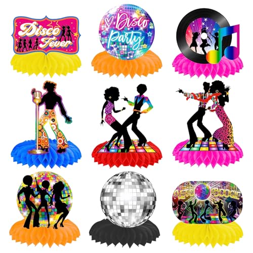 Disco Deko Tischaufsätze 70er Party Waben Tischdekoration, Dancing Queen Party Tischmittelstücke Disco deko 70er 80er 90er Thema Party Dekorationen 1970er Disko Party Mittelstücke für Tisch,9 Stück von WUIOWPPIC