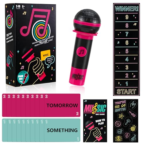 Grab That Mic Spiel Grab Mic Party Game Familien Das Karaoke-Spiel mit 125 Liedkarten & Musik Zubehör. für 2-10 Spieler Musikliebhaber Sänger Freunde Liedkarten Game Night Brettspiel Geburtstage von WUISOLQP