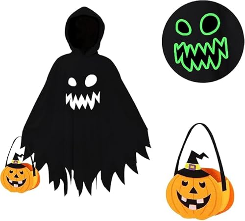 WUISOLQP Geist Umhang Gespenst für Kinder, Gespenst Kostüm, Halloween Kostüm Kinder Mit Leuchtendem für Cosplay Karneval Halloween Fasching Kostüm Party von WUISOLQP