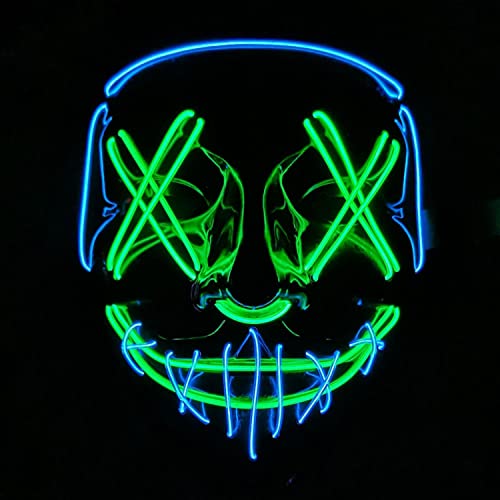 WUJUN Glühende Halloween Maske Lustige Grimasse Cosplay Party Karneval LED Beleuchtung Halloween Masken Draht Licht Dekoration (Blau & Grün) von WUJUN
