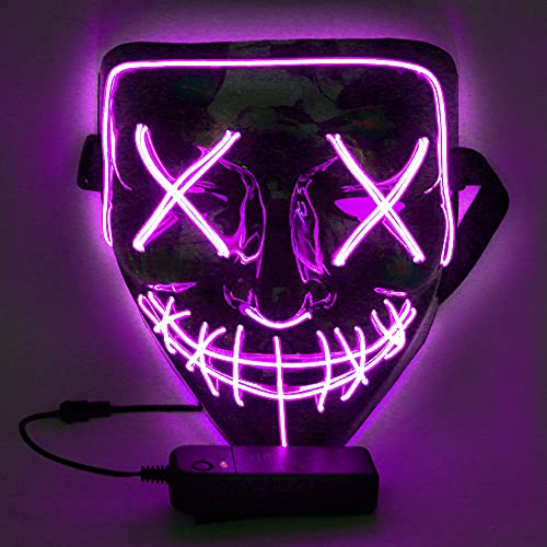 WUJUN Halloween Maske LED Glühende Gruselgrimasse Cosplay-Party Karneval Farbwechsel-Lichtshow Halloween Masken mit Drahtdekoration (Lila) von WUJUN