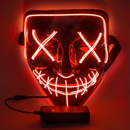 WUJUN Glühende Halloween Maske Lustige Grimasse Cosplay Party Karneval LED Beleuchtung Halloween Masken Draht Licht Dekoration (Rot) von WUJUN