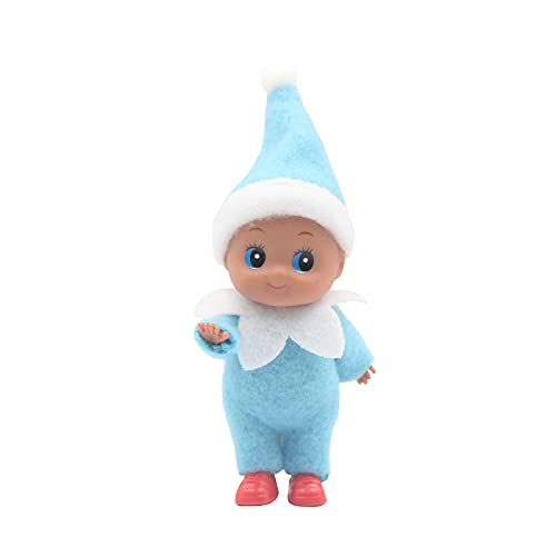 WULEEUPER Dark Skin Baby Elf Doll | Christmas Miniature Decoration | Newborn Gift | Baby Grow Dolls With Feet and Shoes (Blue) von WULEEUPER