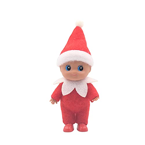 WULEEUPER Dark Skin Baby Elf Doll | Christmas Miniature Elf Decoration | Newborn Gift | Baby Grow Elf Dolls with Feet and Shoes (Red) von WULEEUPER