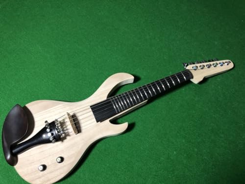 WUQIMUSC Elektrische Violine mit 6 Saiten, 4/4, volle Größe, unlackiert, für Heimwerker, Farbe, Massivholzkörper mit Ebenholzbeschlägen, Gitarrenform, kraftvoller Klang, Tragetasche, Violinenbogen von WUQIMUSC