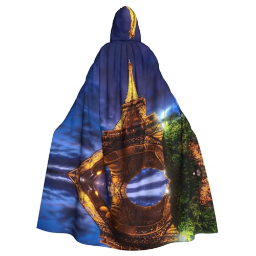Faschings-Umhang für Damen und Herren, voller Länge, mit Kapuze, Cosplay-Kostüme, Umhang, 185 cm, Fantasy-Eiffelturm von WURTON