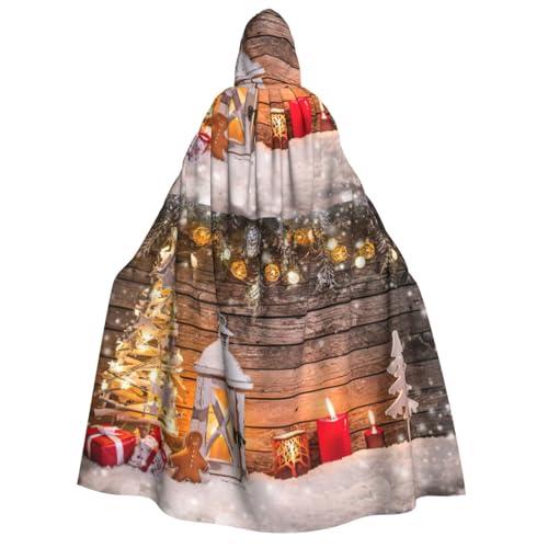 Frohe Weihnachten Holztafel Kerze Hirsch volle Länge Karneval Umhang mit Kapuze Cosplay Kostüme Umhang, 190 cm von WURTON