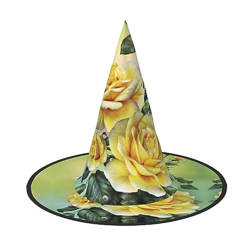 Gelbe Rose Druck Faltbare Spitze Erwachsene Hexen Hüte Zauberer Halloween Cosplay Zubehör Für Frauen von WURTON