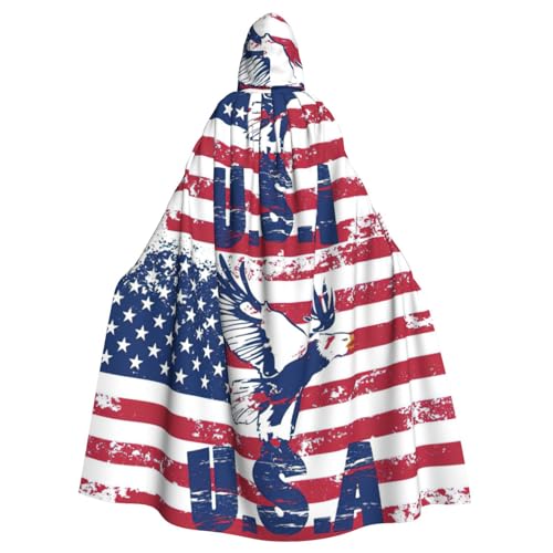 Kapuzenmantel, Motiv: amerikanische Nationalflagge mit Adler-Druck, Halloween, Zauberer, Hexe, Kapuzenmantel, Umhang, Cosplay, für Erwachsene von WURTON
