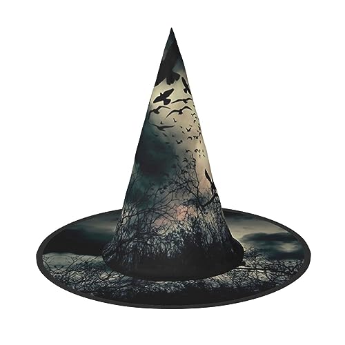 Nacht Krähe Druck Faltbare Spitze Erwachsene Hexen Hüte Zauberer Halloween Cosplay Zubehör Für Frauen von WURTON