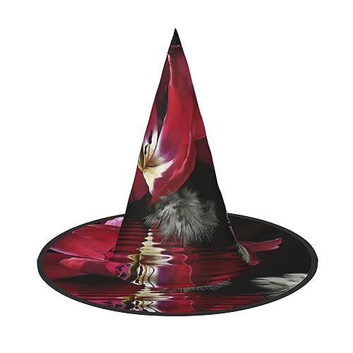 Rote Tulpe Druck Faltbare Spitze Erwachsene Hexen Hüte Zauberer Halloween Cosplay Zubehör Für Frauen von WURTON