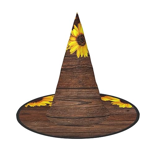 Sonnenblume Auf Holz Plank Druck Faltbare Spitze Erwachsene Hexen Hüte Zauberer Halloween Cosplay Zubehör Für Frauen von WURTON