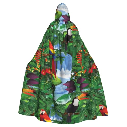 Umhang mit Ara und Tukan, sitzender amerikanischer Regenwälder, für Damen und Herren, mit Kapuze, Cosplay-Kostüm, Umhang, 185 cm von WURTON