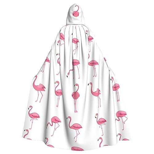 Umhang mit Kapuze, Unisex, volle Länge, für Erwachsene, Karneval, Party, Cosplay, Kostüm, Umhang, 185 cm, Flamingos auf Weiß von WURTON