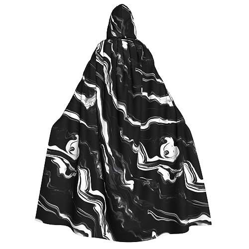 Umhang mit Kapuze für Damen und Herren, Schwarz / Weiß, Marmor-Druck, 190 cm von WURTON