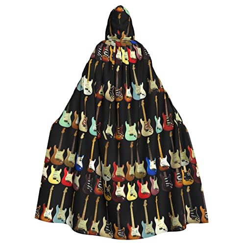 Umhang mit Kunst-Gitarren-Muster, für Damen und Herren, voller Länge, Karnevals-Umhang mit Kapuze, Cosplay-Kostüm, Umhang, 185 cm von WURTON