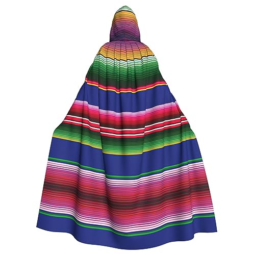 WURTON Bunte mexikanische Streifen, Karnevalskostüme für Erwachsene, Cosplay, Umhang mit Kapuze, für Damen und Herren, 185 cm von WURTON