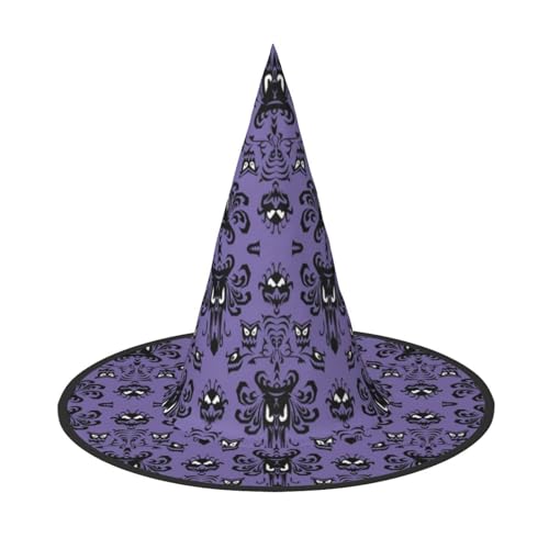 WURTON Halloween-Hexenhut, Halloween-Horror-Muster auf violettem Hintergrund, bedruckte Hüte, Zubehör für Halloween-Party-Dekoration von WURTON