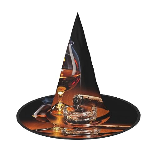 WURTON Hexenhut mit Zigarren- und Whiskey-Druck, Halloween-Party, Hexenkostüm, Zubehör für Halloween, Cosplay von WURTON
