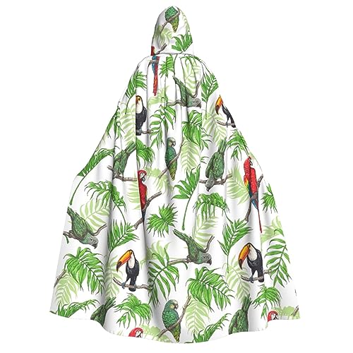 WURTON Kapuzenumhang für Erwachsene, mit Kapuze, Karneval, Papageien, Vögel und tropischer Baum, Cosplay, Kostüm, Umhang, 190 cm von WURTON